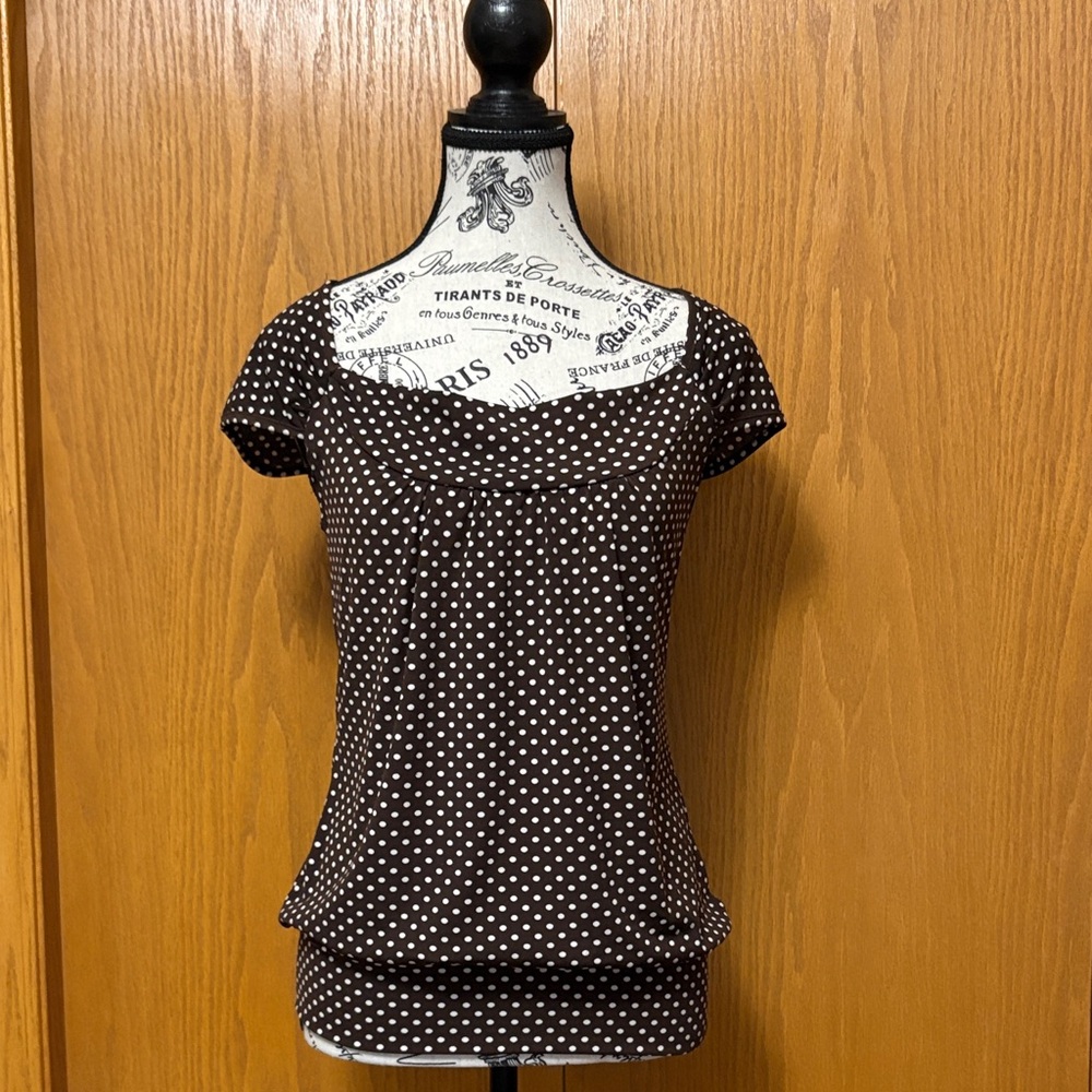Tempted Brown and White Dotted Blouse